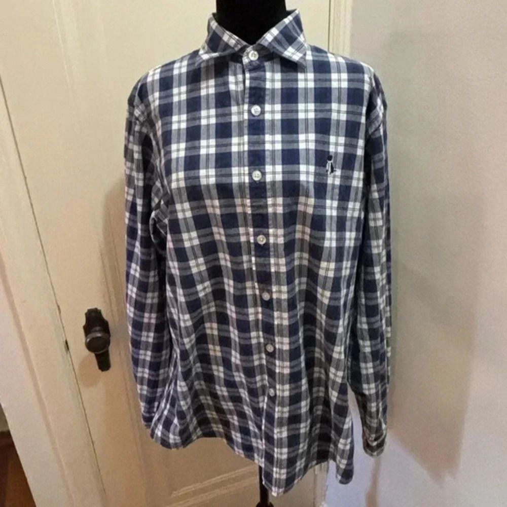 Cremieux premium denim blue and white, little dog logo. Large. Great shape